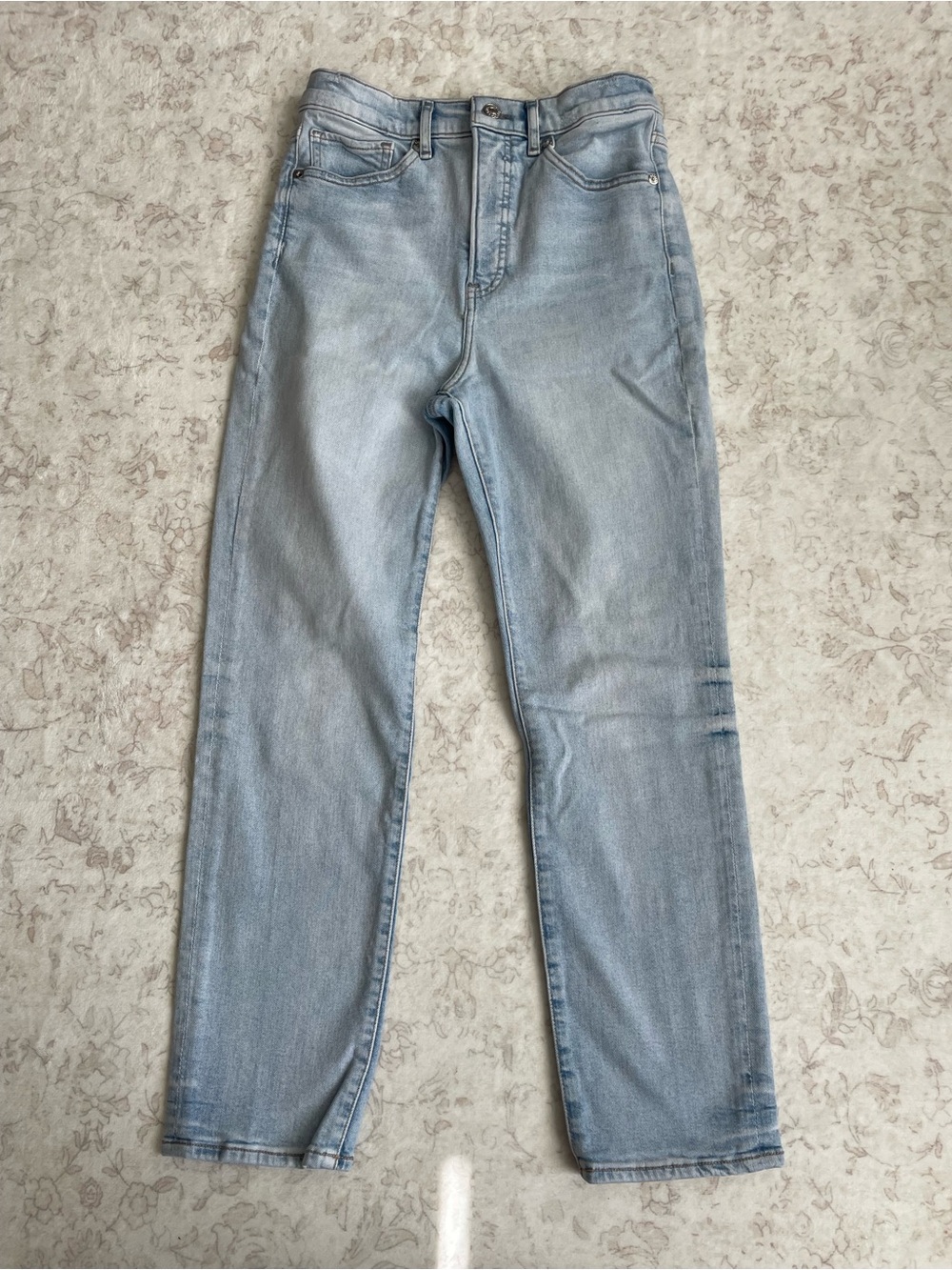 Express Slim Super High Rise Light Blue Straight Jeans